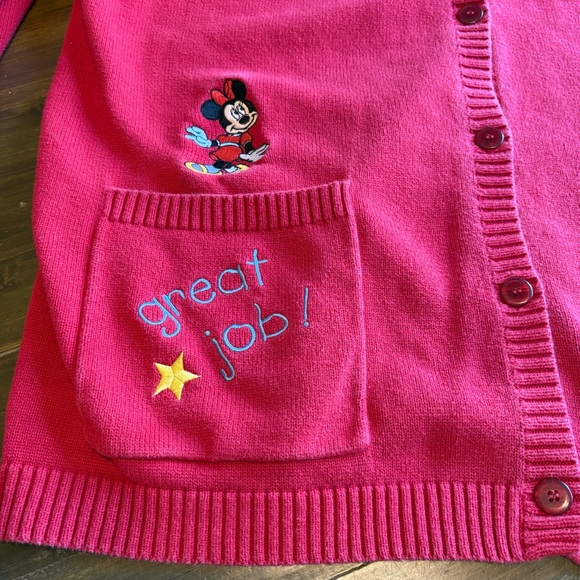 Vintage Disney Mickey Minnie Cardigan Teacher Apple Embroidered Red XXL Academia - Picture 6 of 10